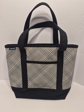 Lands' End Black and Cream Plaid Canvas Tote**